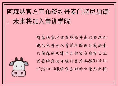 阿森纳官方宣布签约丹麦门将尼加德，未来将加入青训学院